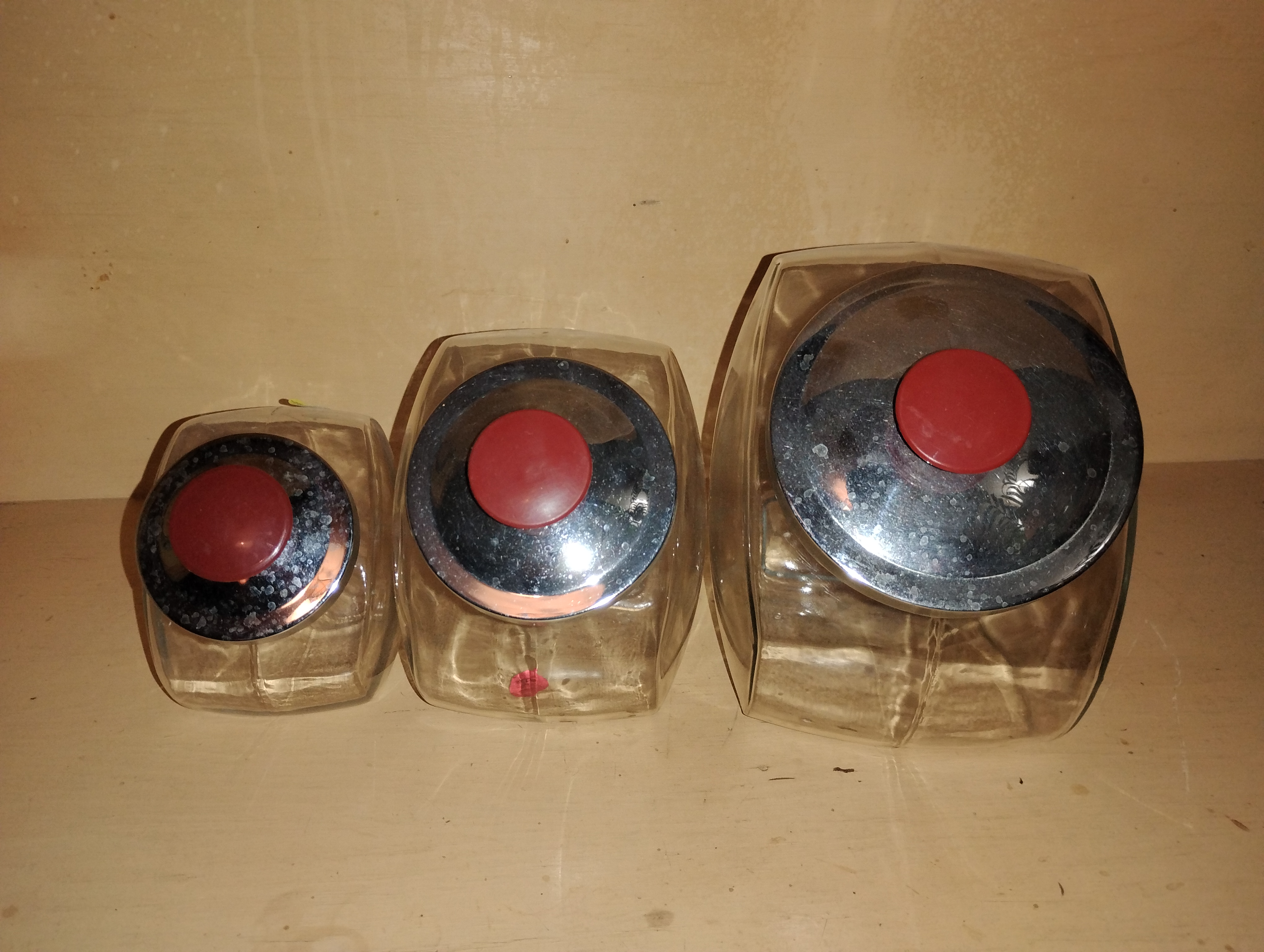 Vintage Storage clear glass Jars with Metal Lids - Set of 3