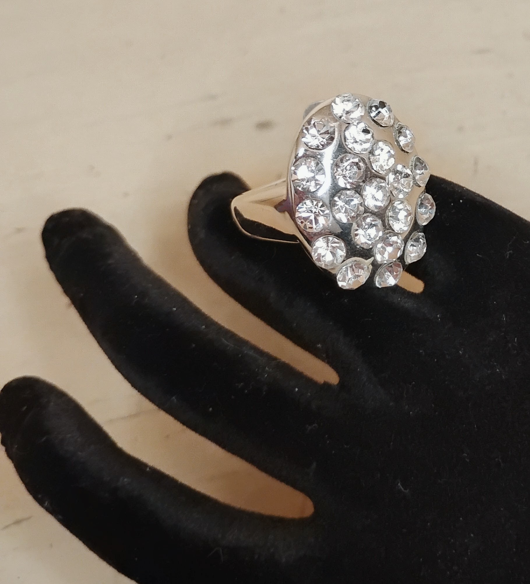 Vintage Silver-Tone Crystal Cocktail Ring