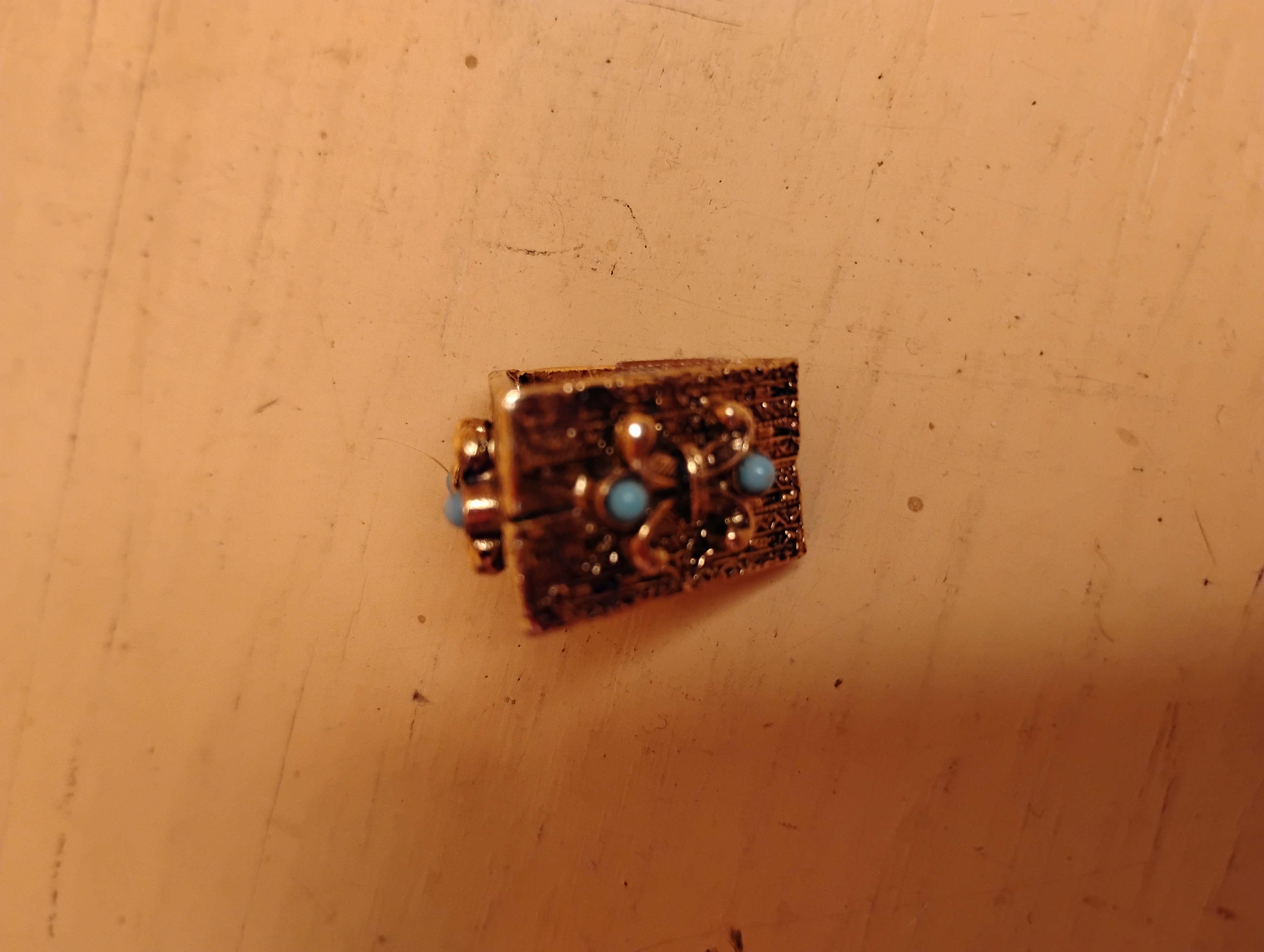 Vintage Gold Tone House Pendant with Turquoise Stones