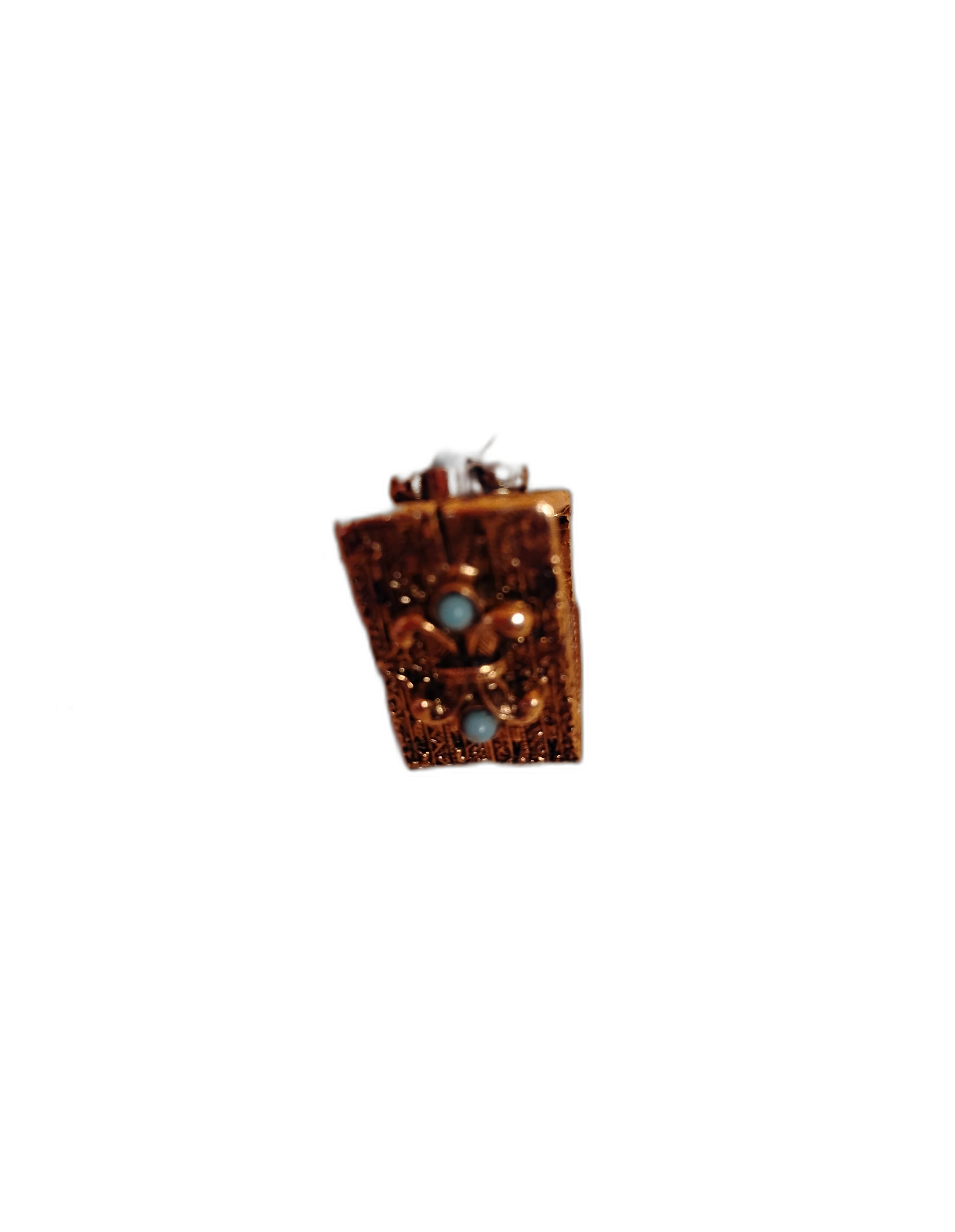 Vintage Gold Tone House Pendant with Turquoise Stones