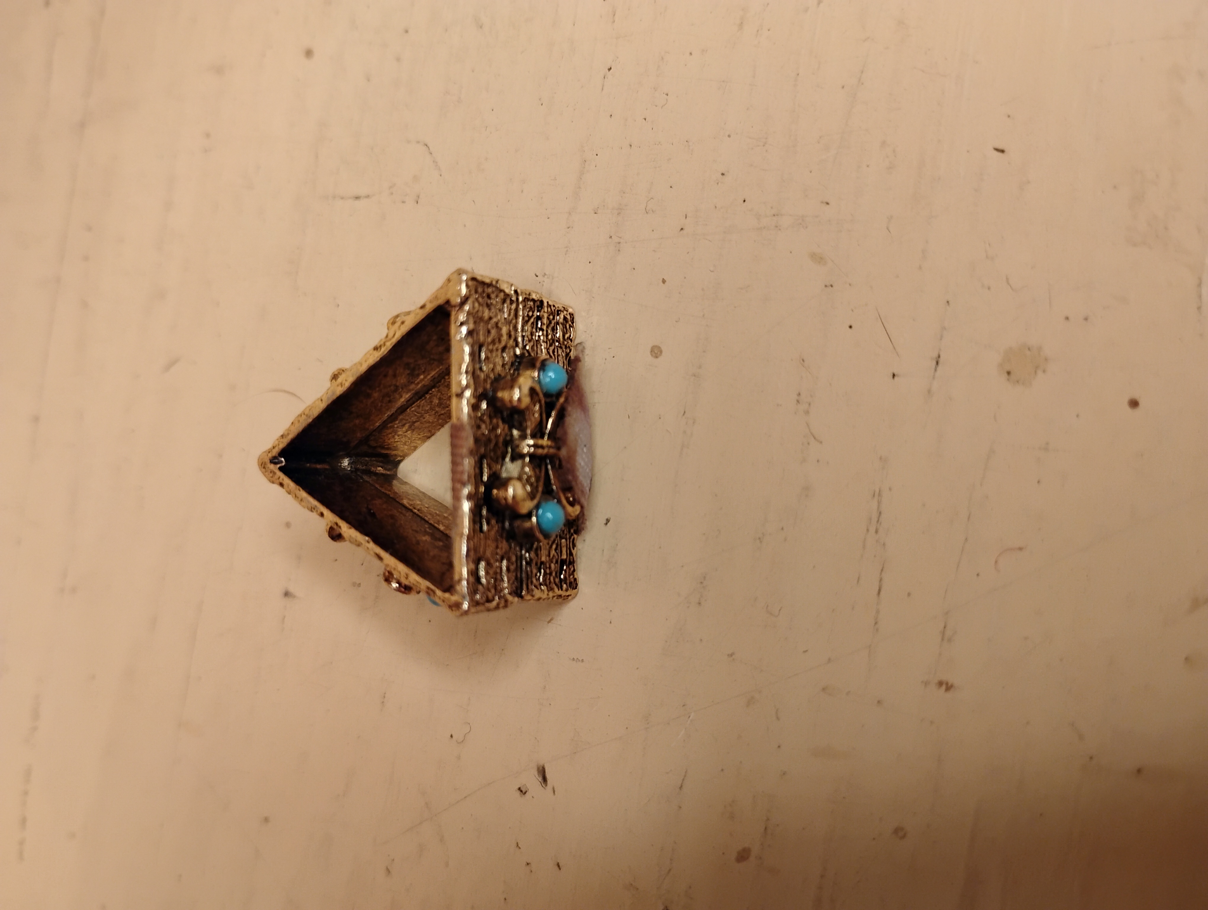 Vintage Gold Tone House Pendant with Turquoise Stones