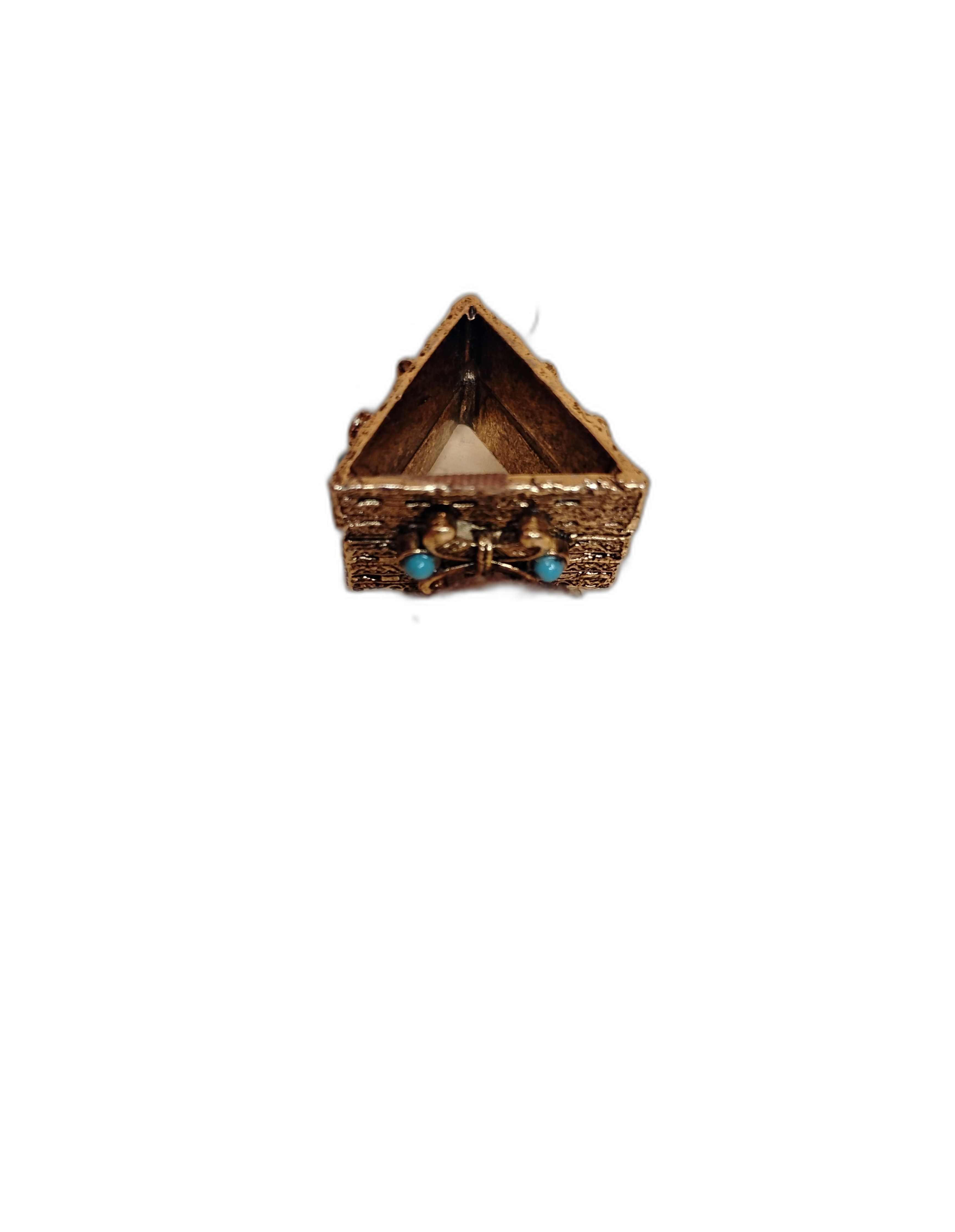 Vintage Gold Tone House Pendant with Turquoise Stones